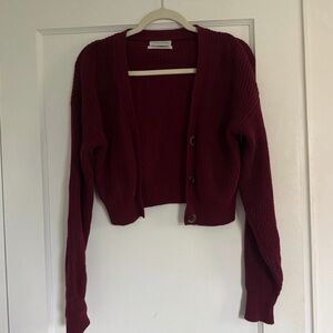 Urban Outfitters Cropped Knit Sweater Cardigan Burgundy Size XS